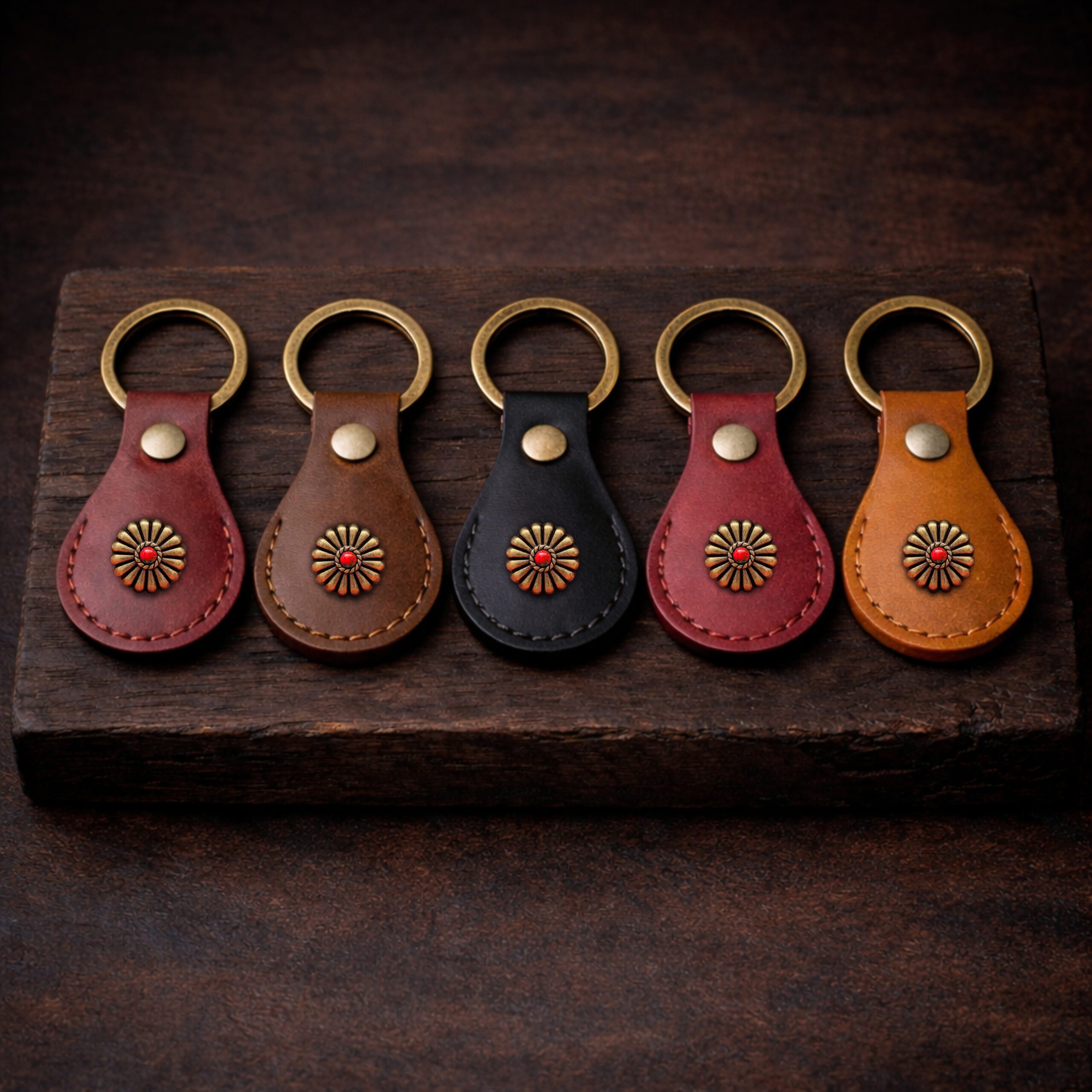 Χειροποίητο Δερμάτινο Μπρελόκ με Western Ροζέτα